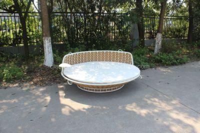 Leisure Hanging Yellow PE Rattan Round Rotating Bed Outdoor Furniture