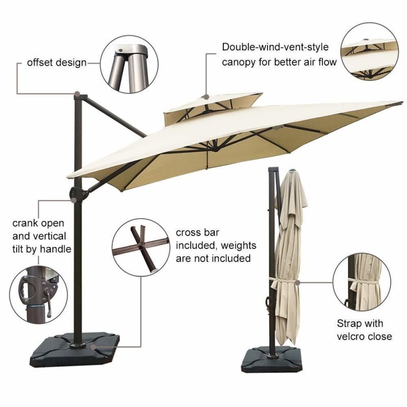 Abba Patio 9 by 12-Feet Rectangular Offset Cantilever Umbrella Dual Wind Vent Patio Hanging Umbrella with Cross Base, Beige