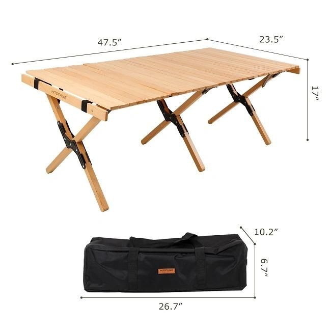 Outdoor Camping Travel Beach Egg Roll Solid Wooden Folding Table