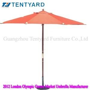 10 FT Wood Patio Outdoor Market Patio Umbrella Red