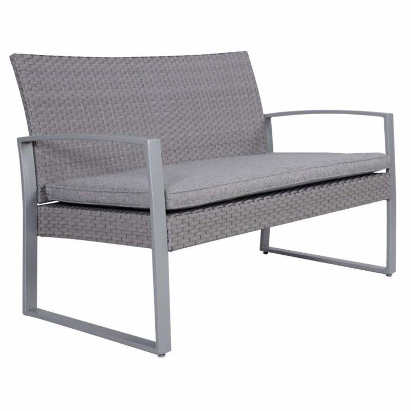 4PCS Patio Furniture Set Cushioned Outdoor Wicker Rattan Garden Lawn Sofa Seat (Dark Gray)