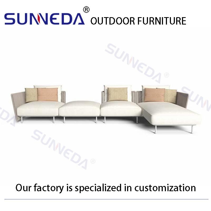 Outdoor Patio Leisure Courtyard Comfortable Aluminum Frame PE Rattan L Shade Sofa