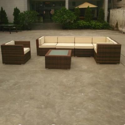 Poly Wooden Armrest Rattan Outdoor Sectional Sofa Industrial Furniture