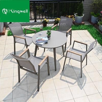 Aluminum Table Set with Stackable Fabric Chair for Patio Farmhouse