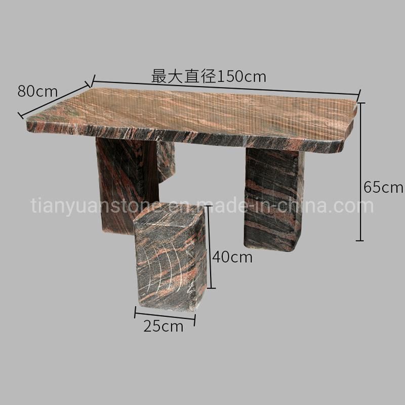 Yellow Granite Stone Round Table and Stool Chairs Garden Use and Landscaping Decoration Benches