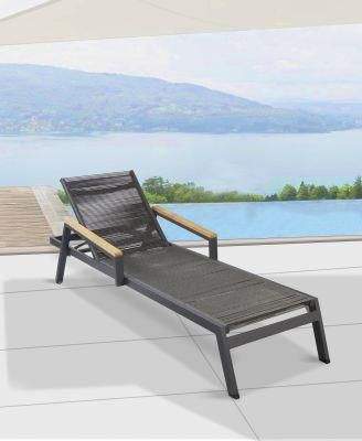 New Textilene + Aluminum Modern Chaise Lounge Wooden Sun Loungers