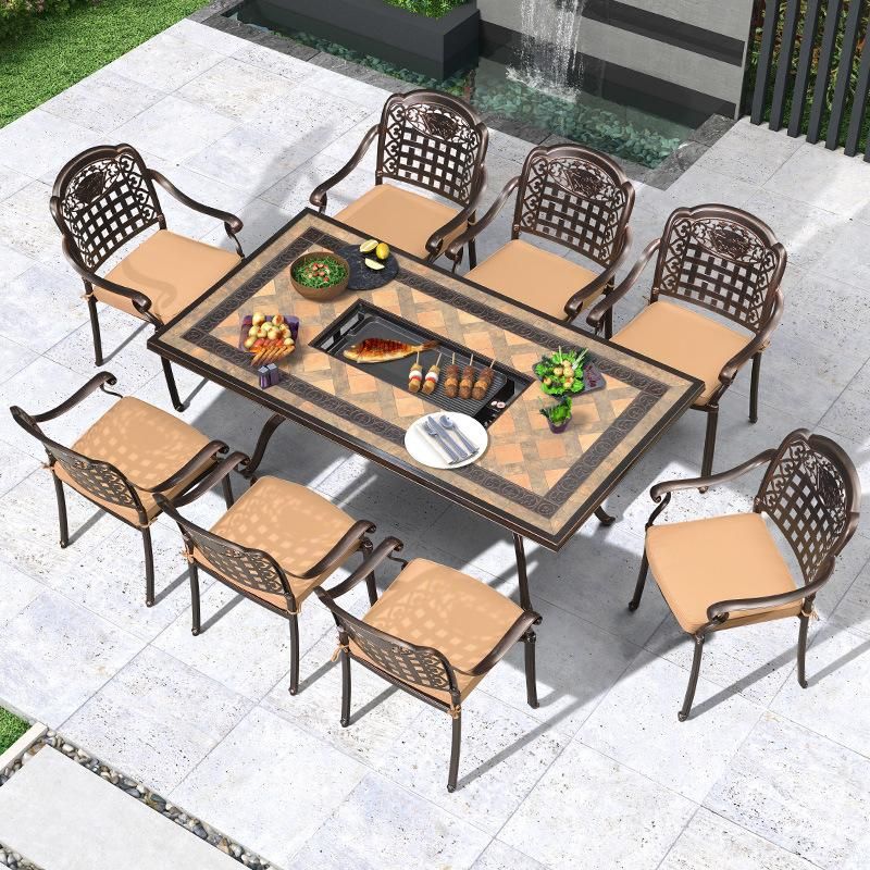 6 Seats Garden Dining Table Set Cast Aluminum Outdoor Furniture Metal Patio Furniture