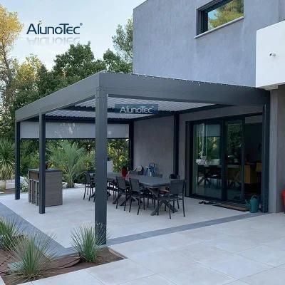 PVDF Coated Remote-Controlled Canopy Freestanding Pergola Adjustable Louvered Metal Awning Patio Gazebo