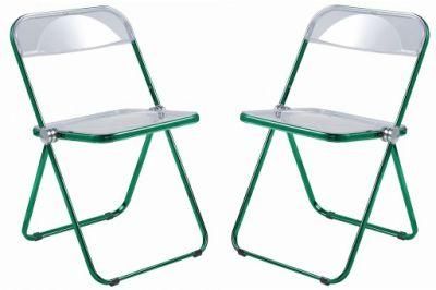Acrylic Folding Chair with Green Metal Frame