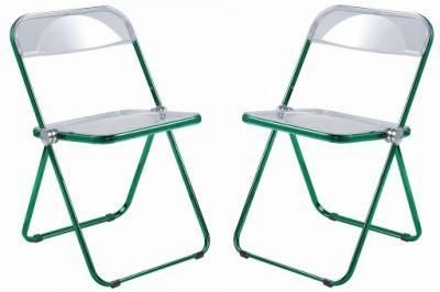 Acrylic Folding Chair with Green Metal Frame