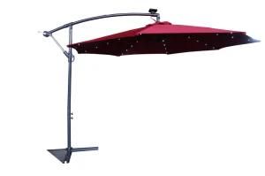 Outdoor Furniture Deluxe Offset Hanging Patio Umbrella with 32 LED Used at Night