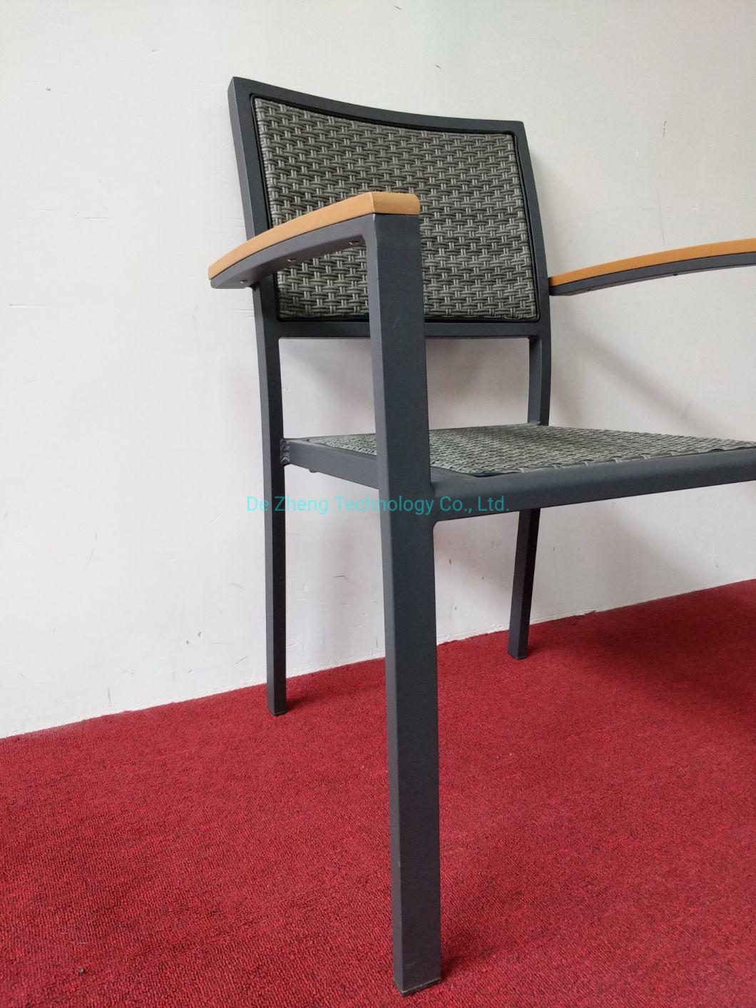 Patio Garden Aluminium Leisure Rattan with Plastic Wood Arm Chair Modern Furniture