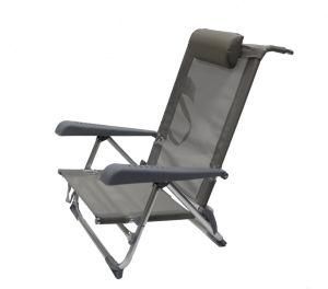 7 Positions Beach Chair Folding Chair Low Seat with Pillow Grey