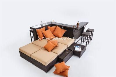 Combined Aluminum Rattan Loungers Modern Bar Set Garden Sets with Cushion Knock Down Packing Storage