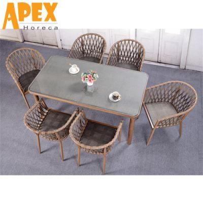Aluminum Frame Olive Rope Dining Room Table Chair Furniture Set