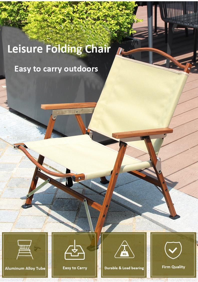 Made of Aluminum Frame Stained with Wood Grain Solid Wood Armrests Lightweight Camping Chair