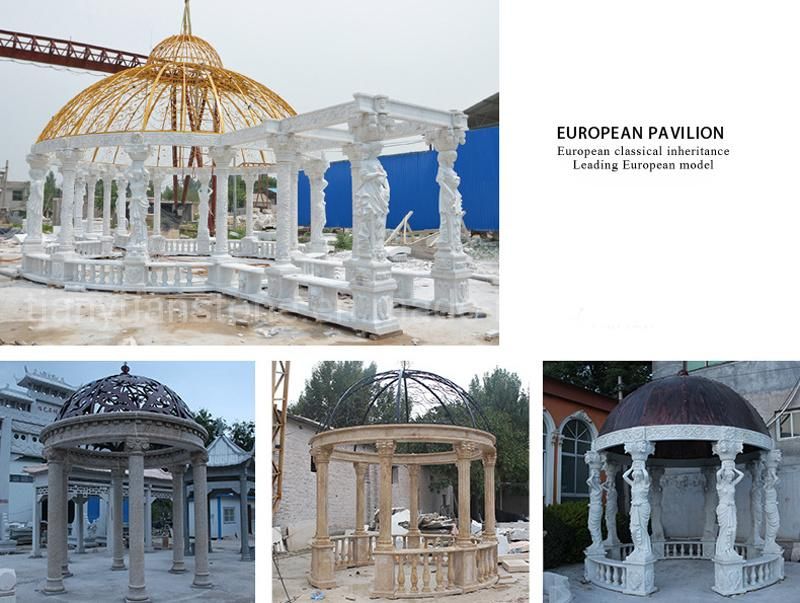 Beautiful Hand Carved Statue Column Garden Pavilion Stone Marble Gazebo