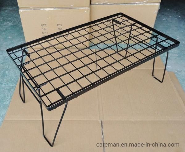 Camping Iron Folding Mesh Table Cooler Stand Black