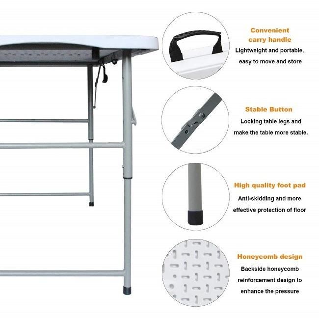 Camping 4FT Plastic Lightweight Height Adjustable Folding in Half Table