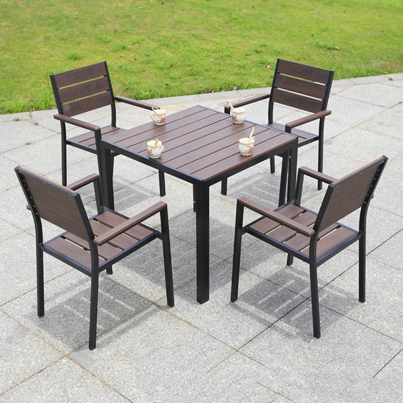 Outdoor Furniture Aluminum Frame Plastic Wooden Tables and Chairs Restaurant Sets (SP-OC721)