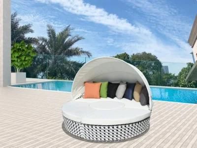 Hotel Furniture Sun Lounger Rattan Daybed Outdoor Bed with Space Saving Function