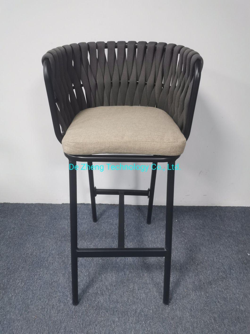 Hot Sale Modern Leisure Outdoor Bar Stool Luxury Aluminum Rope Chair Factory Supply High Quality Garden Furniture