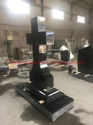 Factory Cheap Price Tombstone Black Granite Cross Carving Design Headstone