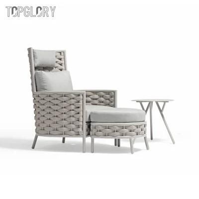 Modern Outdoor Leisure Garden Patio Hotel Home Furniture Rope Lounge Sofa with Pedal and Side Table