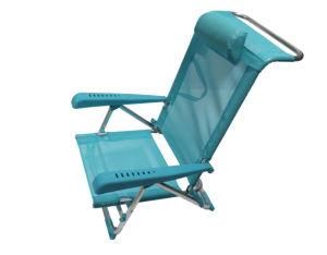 7 Positions Beach Chair Folding Chair Low Seat with Pillow Light/Blue