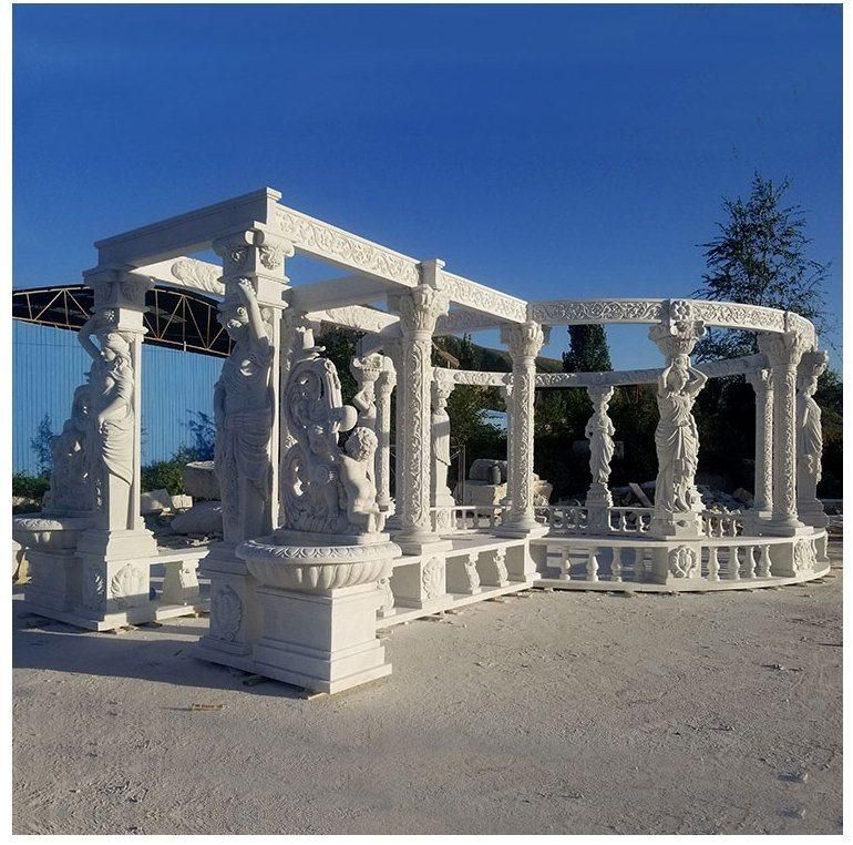 Luxurious White Marble Pavilion and Promenade with Figure Sculptures