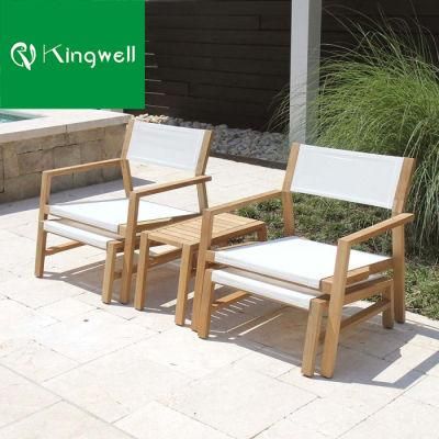 Outdoor Swimming Pool Teak Wood Lounge Chair with Textilene Ottoman