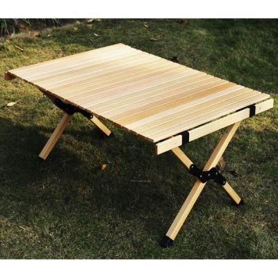 Outdoor Travel Hiking Portable Garden Folding Beach Wooden Camping Table Solid Wood Egg Roll Table