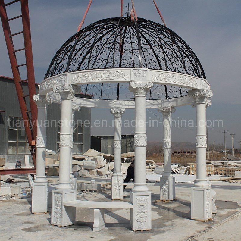 Beautiful Hand Carved Statue Column Garden Pavilion Stone Marble Gazebo