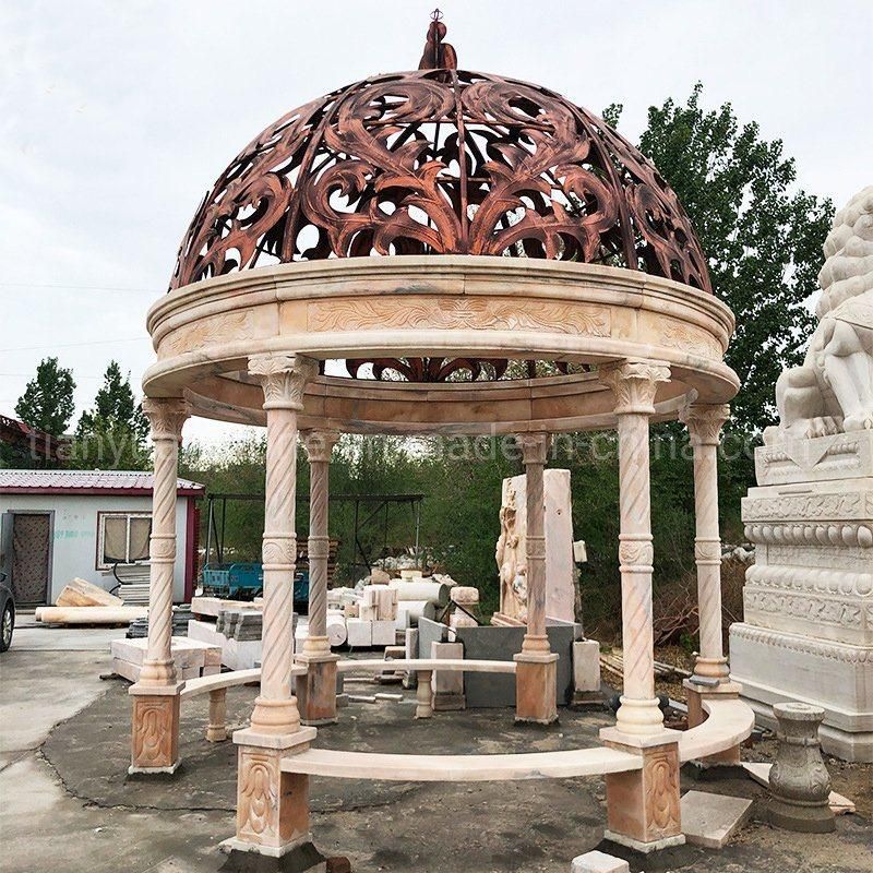 Beautiful Hand Carved Statue Column Garden Pavilion Stone Marble Gazebo