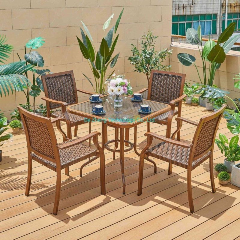 Hot Sale Outdoor Furniture Garden Aluminum Table with Bamboo-Look Painting Frame for Living Room Coffee Dining Bistro Set