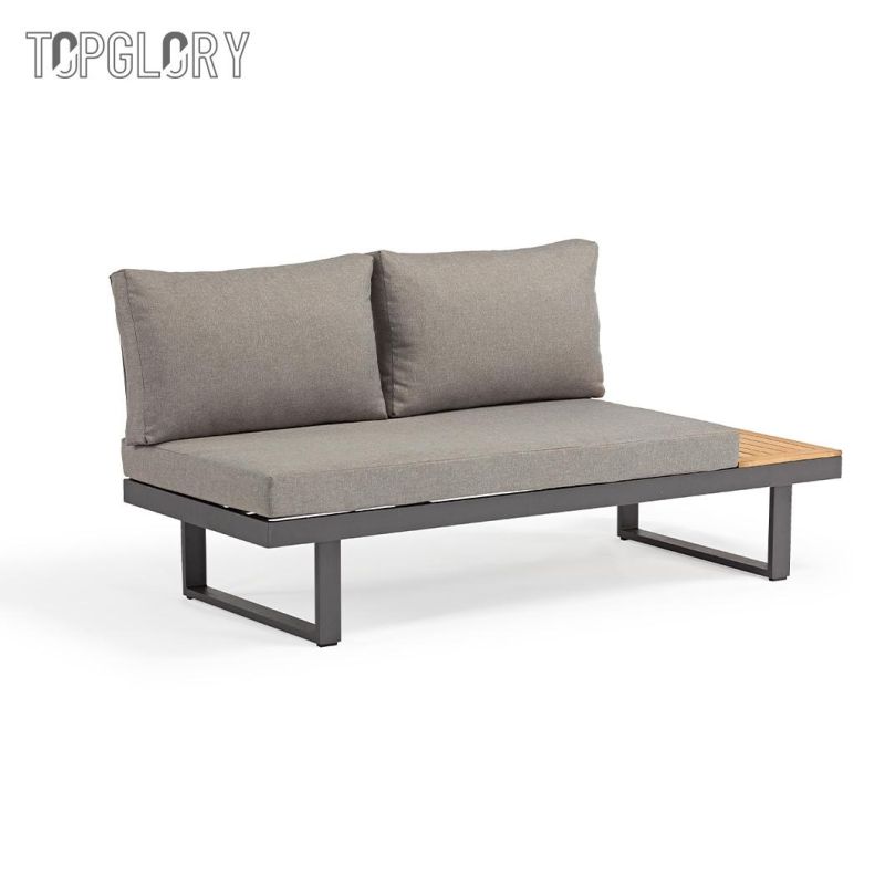 Outdoor Home Hotel Furniture Aluminium Frame Wooden Free Sectional Lounge Corner Sofa Set