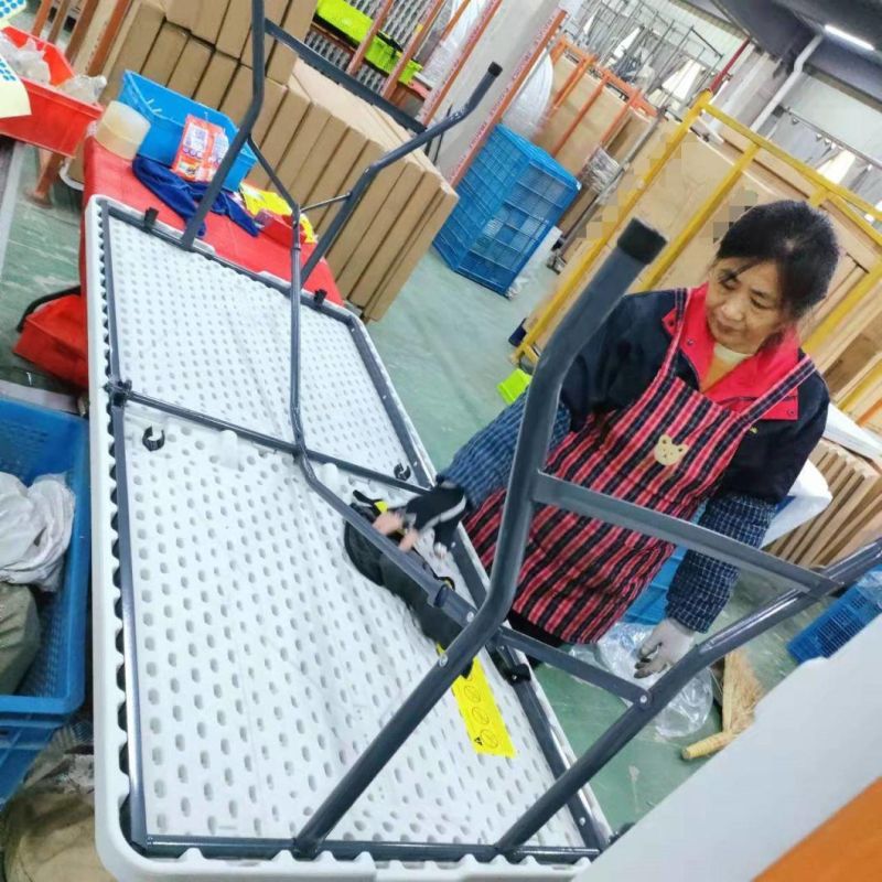 70 Inches off White with Grey Steel Lets in Barbecue 5FT Folding in Half Table in HDPE with Steel Frame Dining restaurant Easy Storage Foldable Table
