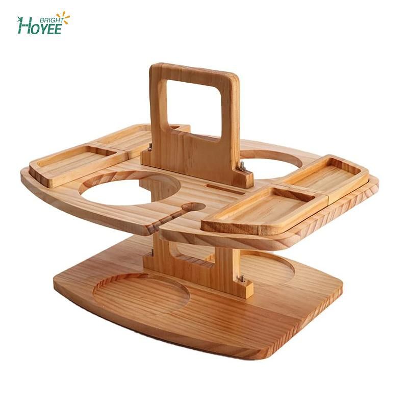 Bamboo Wooden Outdoor Folding Picnic Table with Wine Holder