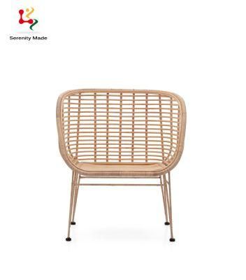 Nordic Hotel Outdoor Leisure Chair Metal Legs Rattan Armrest Lounge Chair