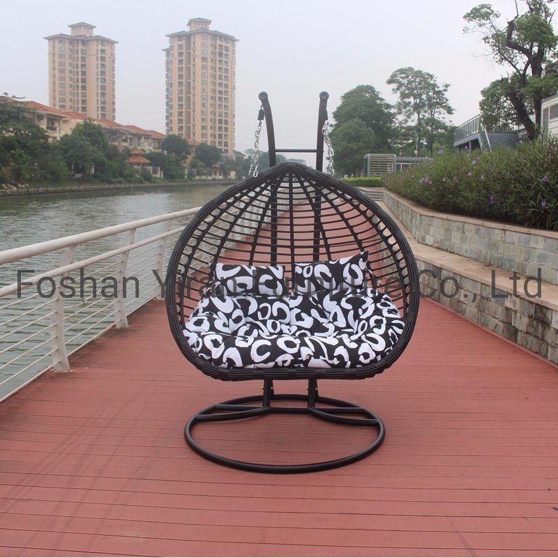 Outdoor Garden Iron Metal Hanging Wicker Double Basket Rattan Swing Chair Patio