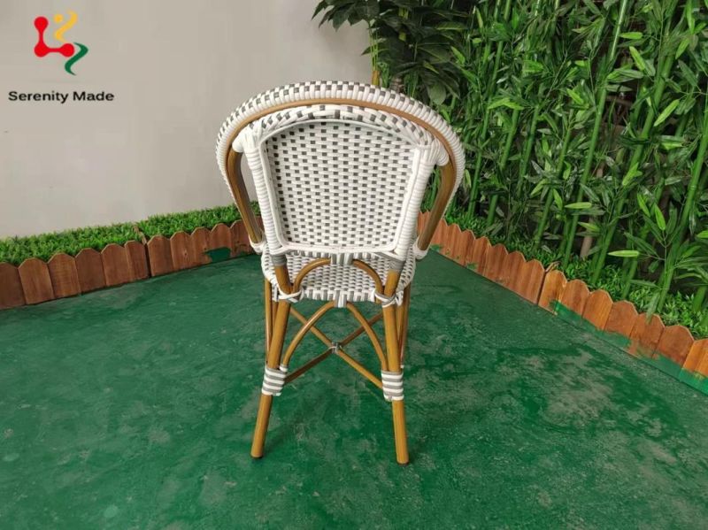 Outdoor Furniture Commercial Grade French Style Restaurant Cafe Coffee Shop Rattan Aluminium Frame Dining Chair