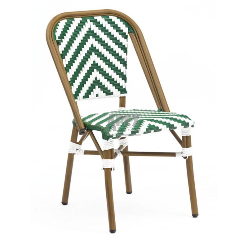 Outdoor Stackable Cafe Restaurant Aluminum Rattan Paris Bistro Chair Wholesale