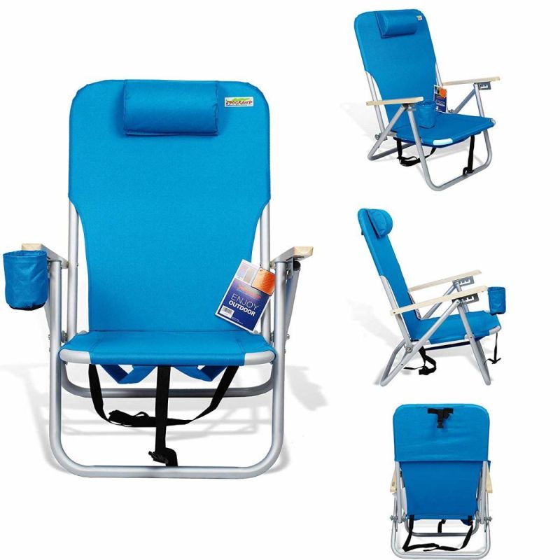New Backpack Beach Chair Folding Portable Chair Blue Solid Construction Camping