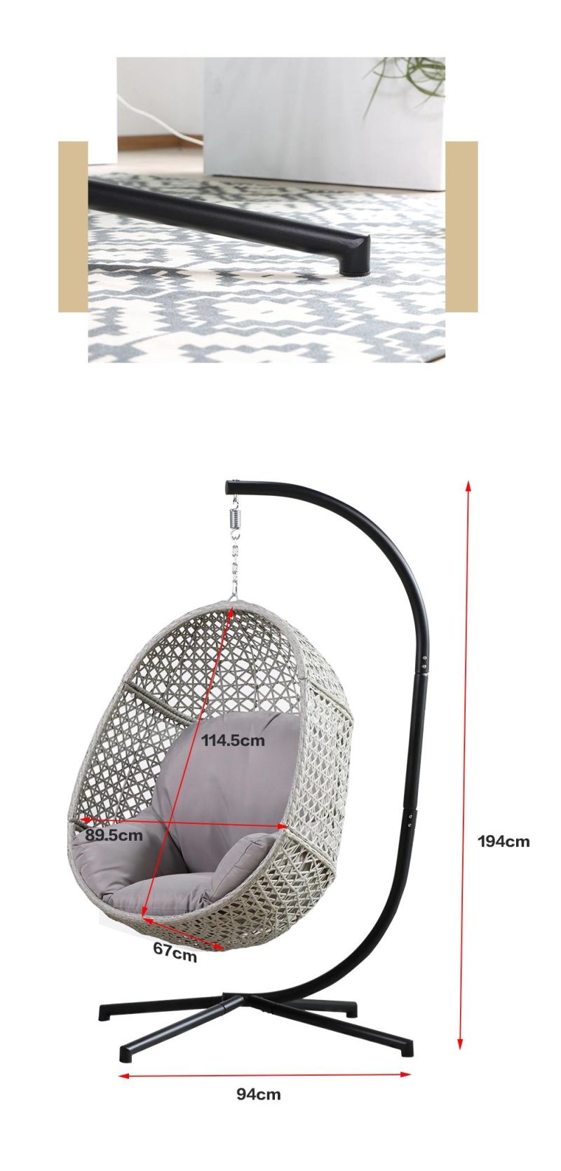 China Metal Customized OEM Foshan Hanging Rattan Furniture Outdoor Egg Shape Hang Chair
