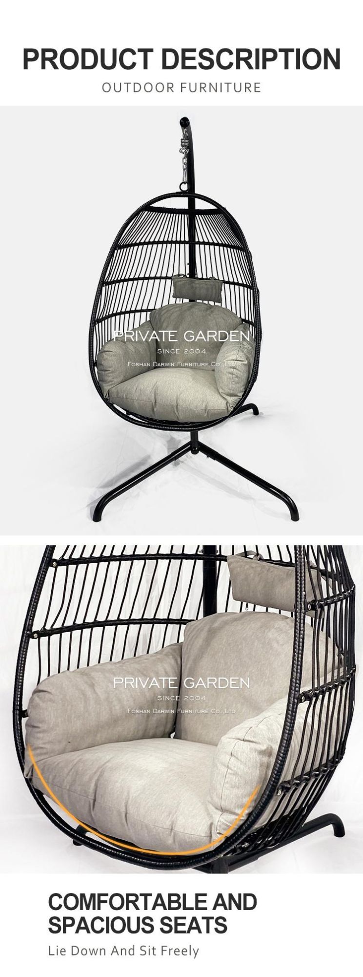 Foshan New OEM Hanging Egg Garden Swing Chair with Cheap Price Patio Hammock