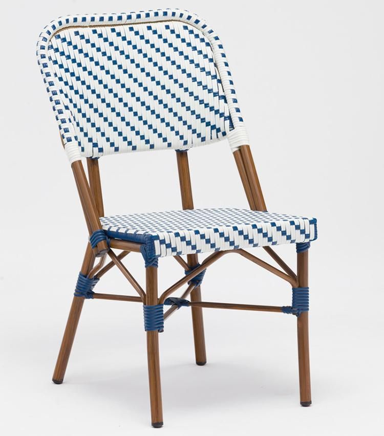 Elegant Weaving Outdoor Alominium French Vintage Stacking Rotan Bistro Wicker Dining Chair