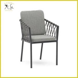 Hot Sale Grey Aluminum Frame Patio Outdoor Rope Dining Arm Chair