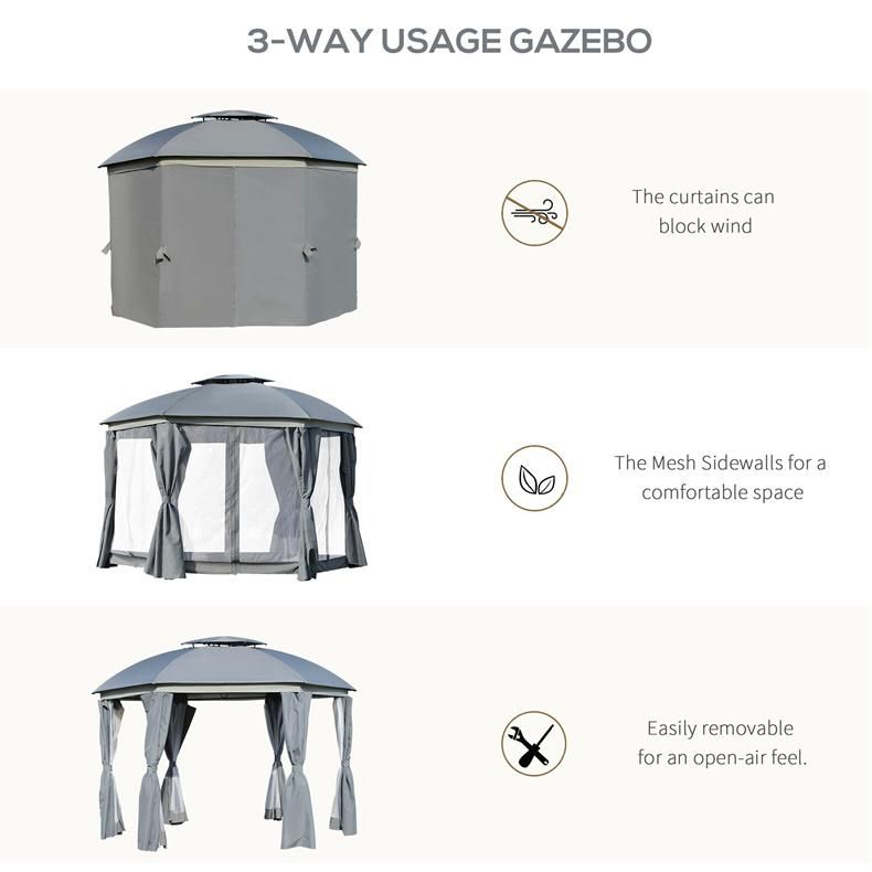 High Quality Rectangle Patio Gazebo with Screens and Privacy Walls