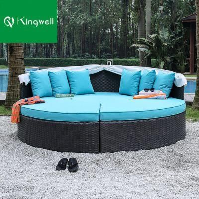 Modern All Weather Outdoor Rattan Garden Furniture Patio Aluminum Frame Daybed with Canopy