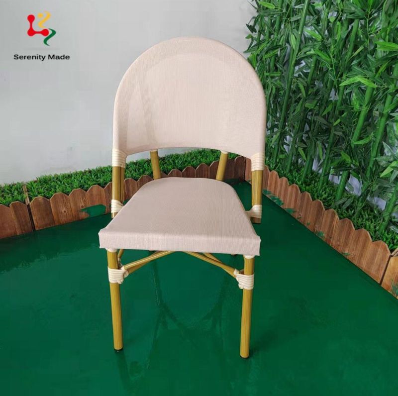 French Style Outdoor Furniture Commercial Use Restaurant Cafe Coffee Shop Aluminium Frame Fabric Seat and Back Dining Chair